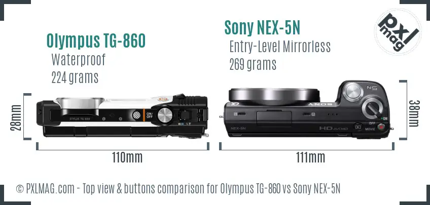 Olympus TG-860 vs Sony NEX-5N top view buttons comparison