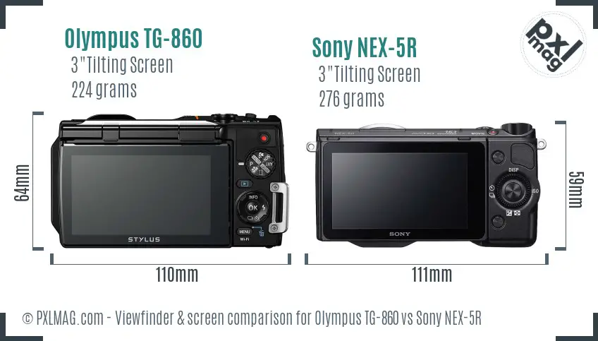 Olympus TG-860 vs Sony NEX-5R Screen and Viewfinder comparison
