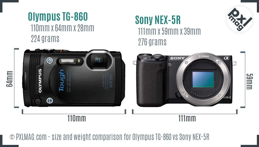 Olympus TG-860 vs Sony NEX-5R size comparison