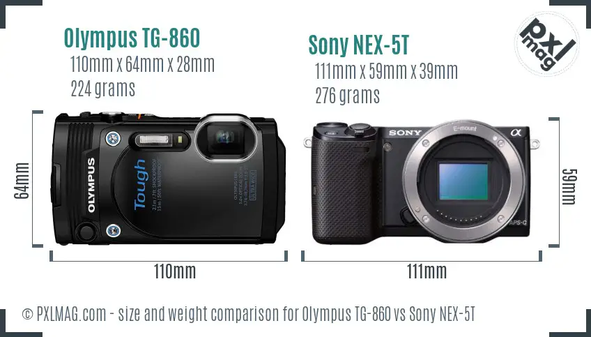 Olympus TG-860 vs Sony NEX-5T size comparison
