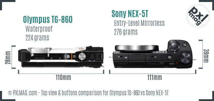 Olympus TG-860 vs Sony NEX-5T top view buttons comparison