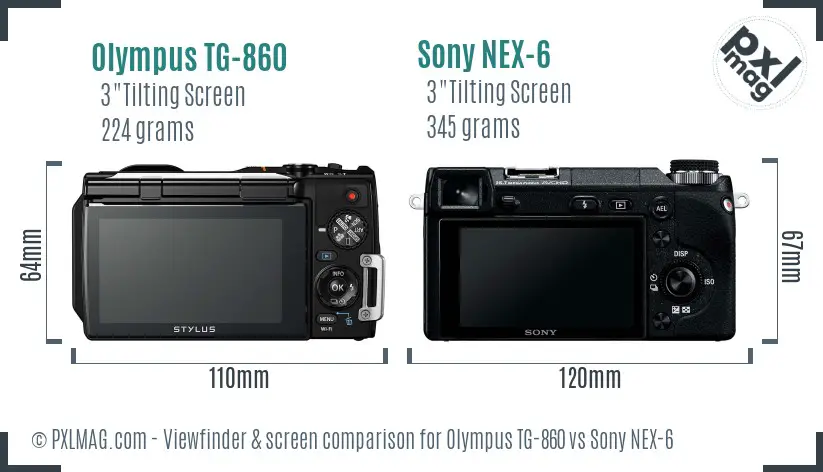 Olympus TG-860 vs Sony NEX-6 Screen and Viewfinder comparison