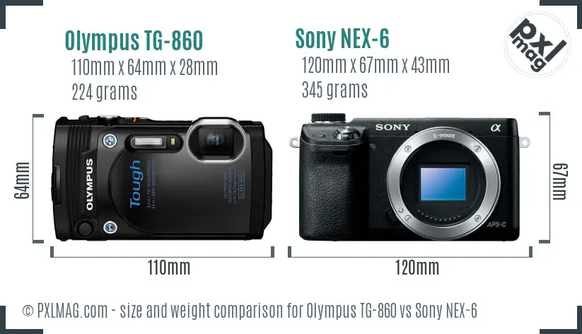 Olympus TG-860 vs Sony NEX-6 size comparison