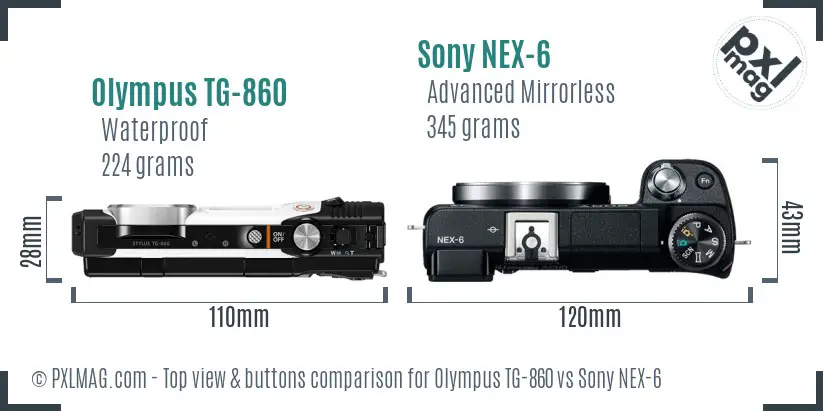 Olympus TG-860 vs Sony NEX-6 top view buttons comparison