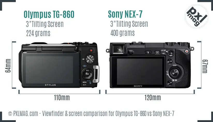 Olympus TG-860 vs Sony NEX-7 Screen and Viewfinder comparison