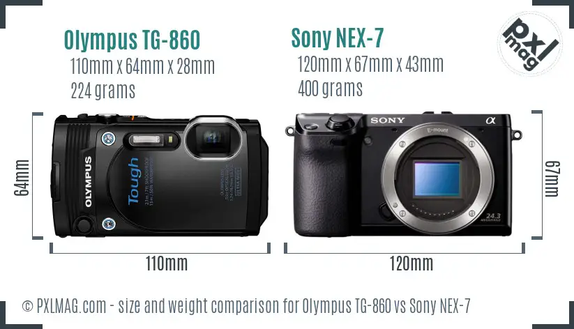 Olympus TG-860 vs Sony NEX-7 size comparison