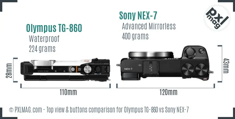 Olympus TG-860 vs Sony NEX-7 top view buttons comparison