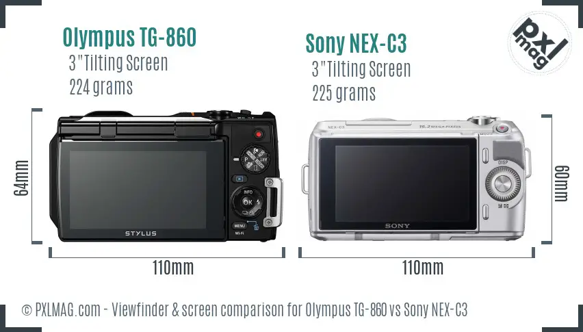Olympus TG-860 vs Sony NEX-C3 Screen and Viewfinder comparison