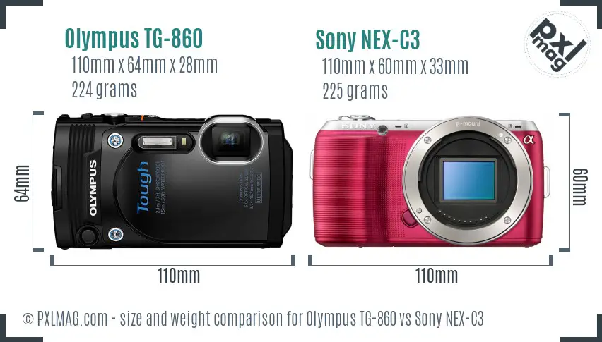 Olympus TG-860 vs Sony NEX-C3 size comparison
