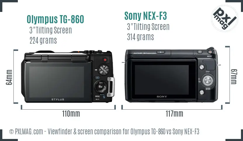 Olympus TG-860 vs Sony NEX-F3 Screen and Viewfinder comparison