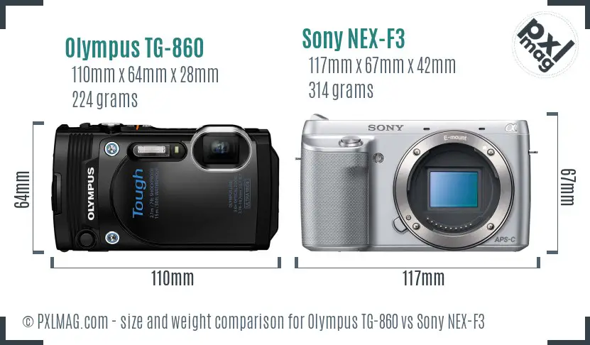 Olympus TG-860 vs Sony NEX-F3 size comparison