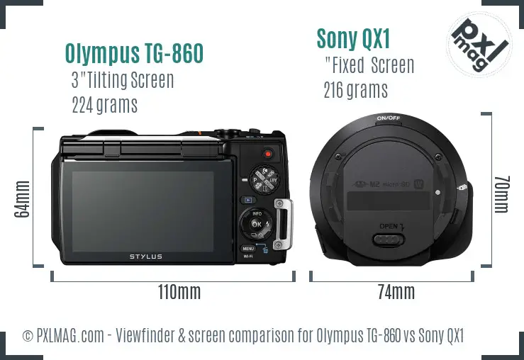 Olympus TG-860 vs Sony QX1 Screen and Viewfinder comparison