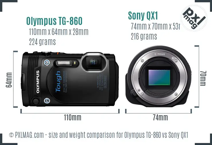 Olympus TG-860 vs Sony QX1 size comparison