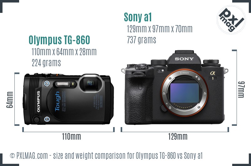 Olympus TG-860 vs Sony a1 size comparison