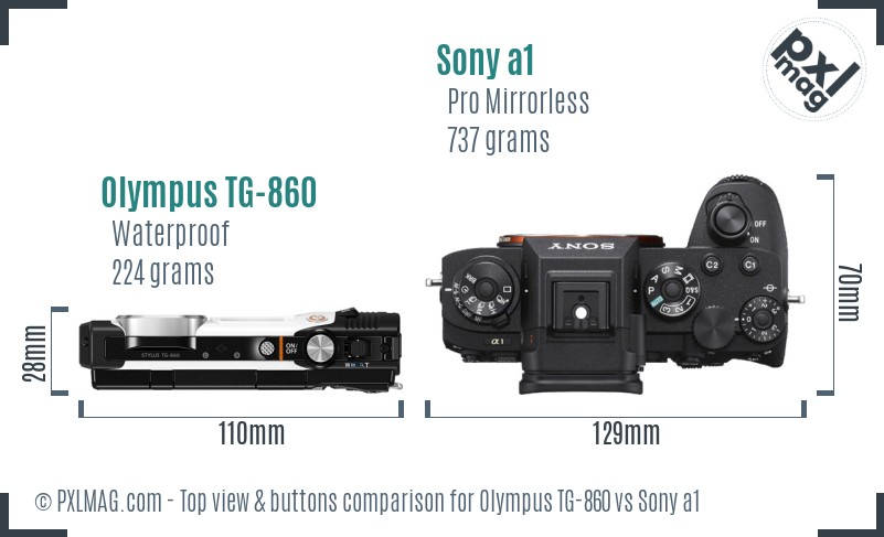 Olympus TG-860 vs Sony a1 top view buttons comparison