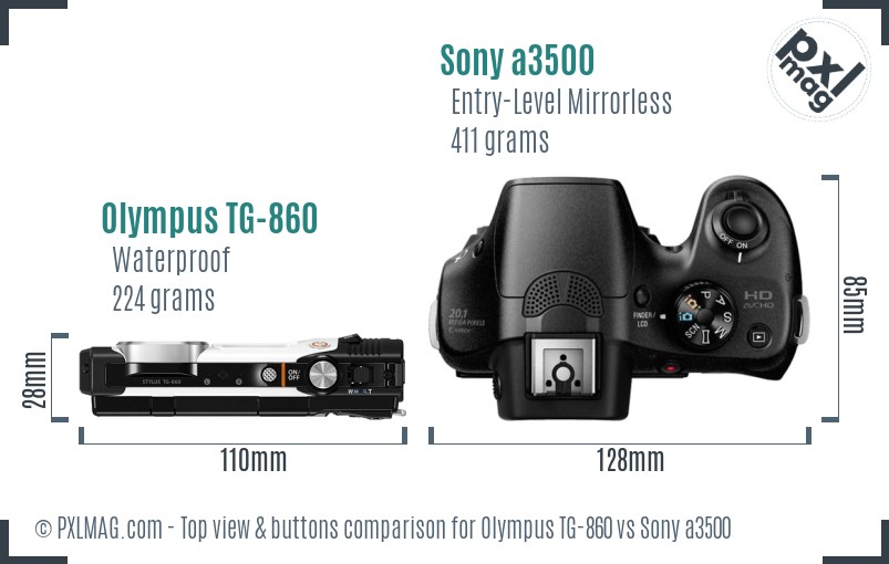Olympus TG-860 vs Sony a3500 top view buttons comparison