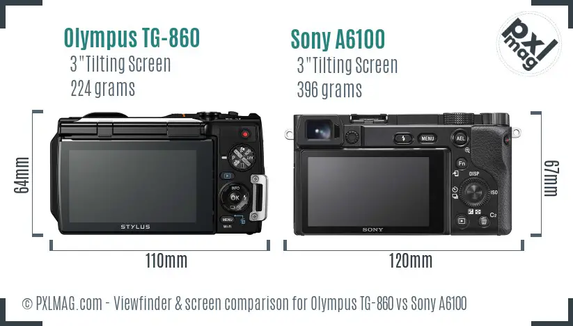 Olympus TG-860 vs Sony A6100 Screen and Viewfinder comparison