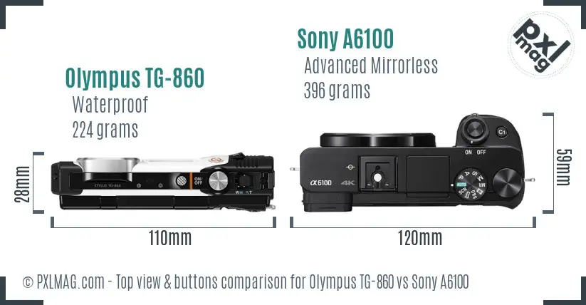 Olympus TG-860 vs Sony A6100 top view buttons comparison