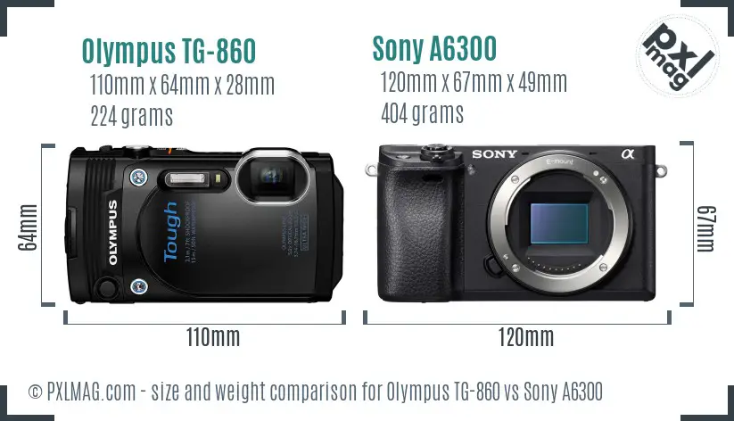 Olympus TG-860 vs Sony A6300 size comparison
