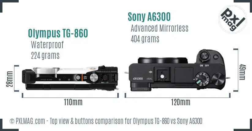 Olympus TG-860 vs Sony A6300 top view buttons comparison
