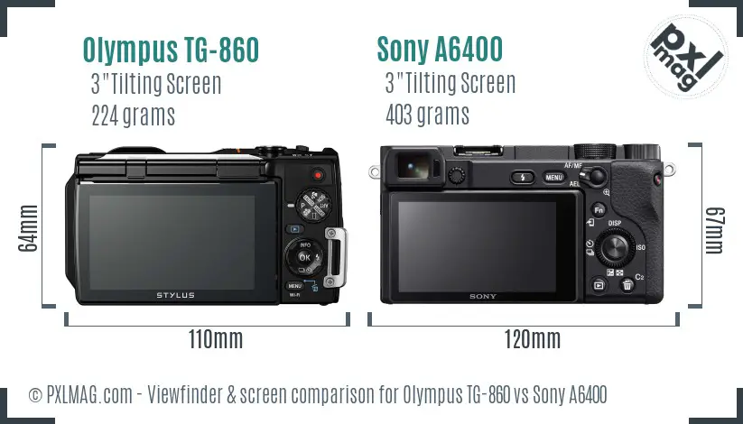Olympus TG-860 vs Sony A6400 Screen and Viewfinder comparison