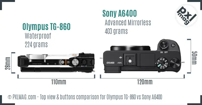 Olympus TG-860 vs Sony A6400 top view buttons comparison