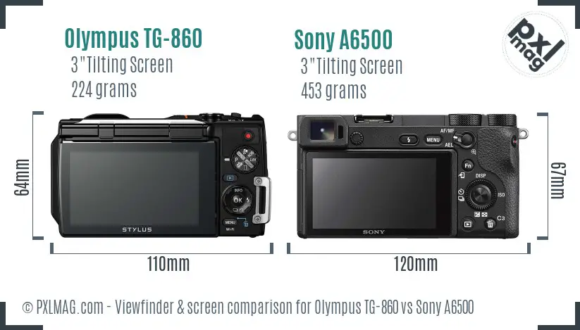 Olympus TG-860 vs Sony A6500 Screen and Viewfinder comparison
