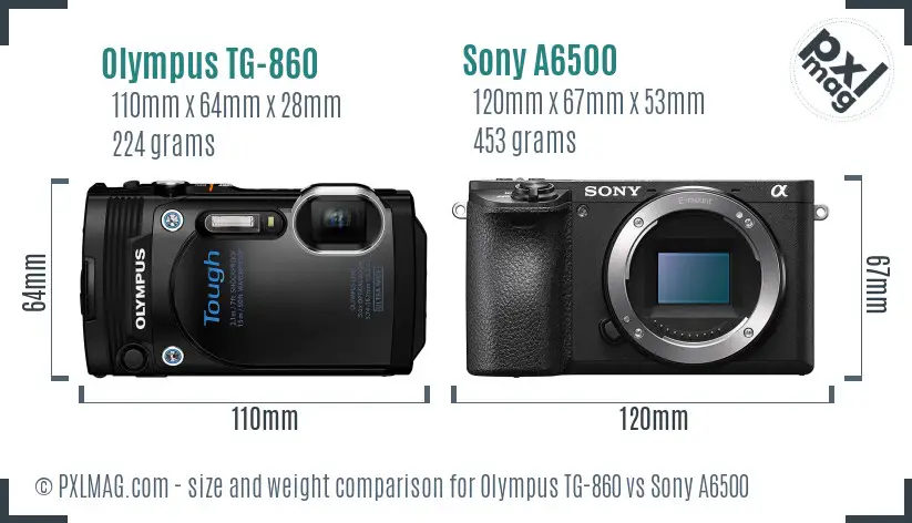 Olympus TG-860 vs Sony A6500 size comparison