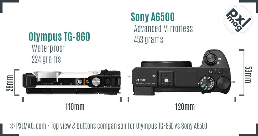 Olympus TG-860 vs Sony A6500 top view buttons comparison