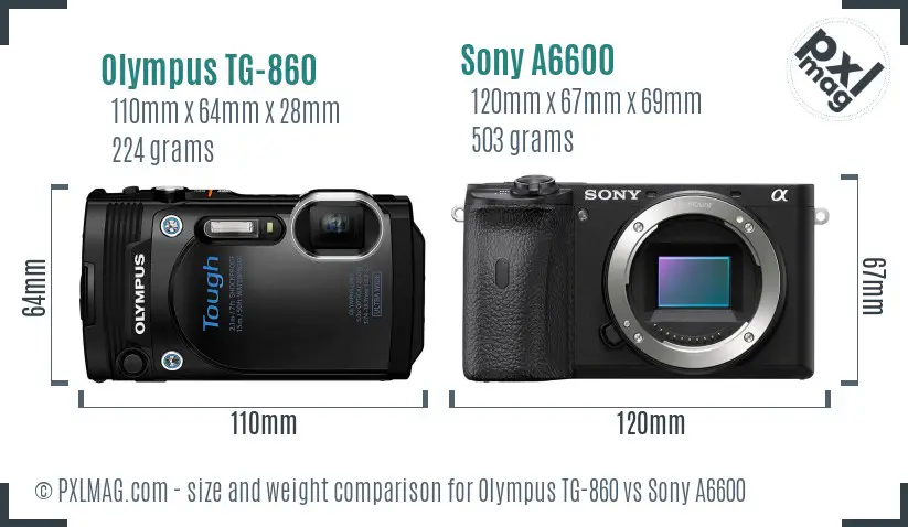 Olympus TG-860 vs Sony A6600 size comparison