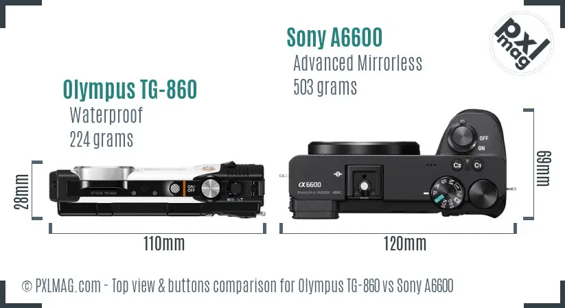 Olympus TG-860 vs Sony A6600 top view buttons comparison