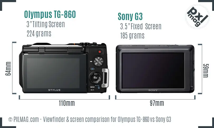 Olympus TG-860 vs Sony G3 Screen and Viewfinder comparison