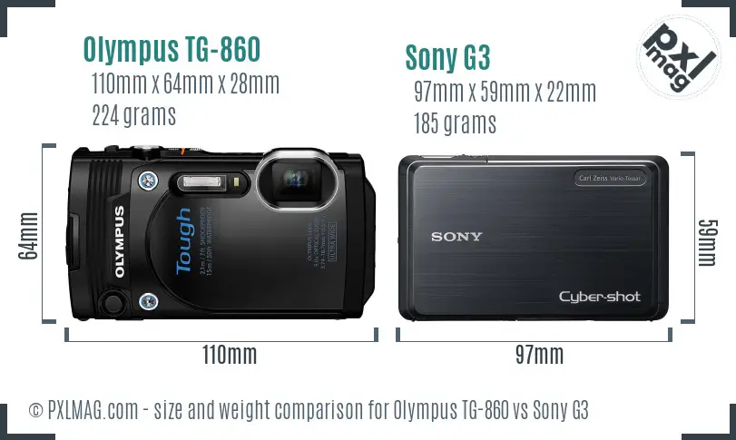 Olympus TG-860 vs Sony G3 size comparison