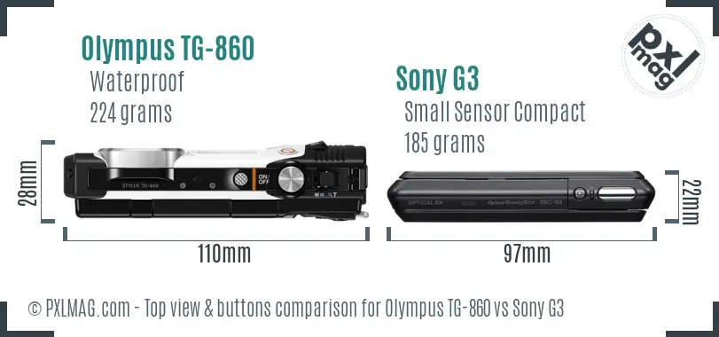 Olympus TG-860 vs Sony G3 top view buttons comparison