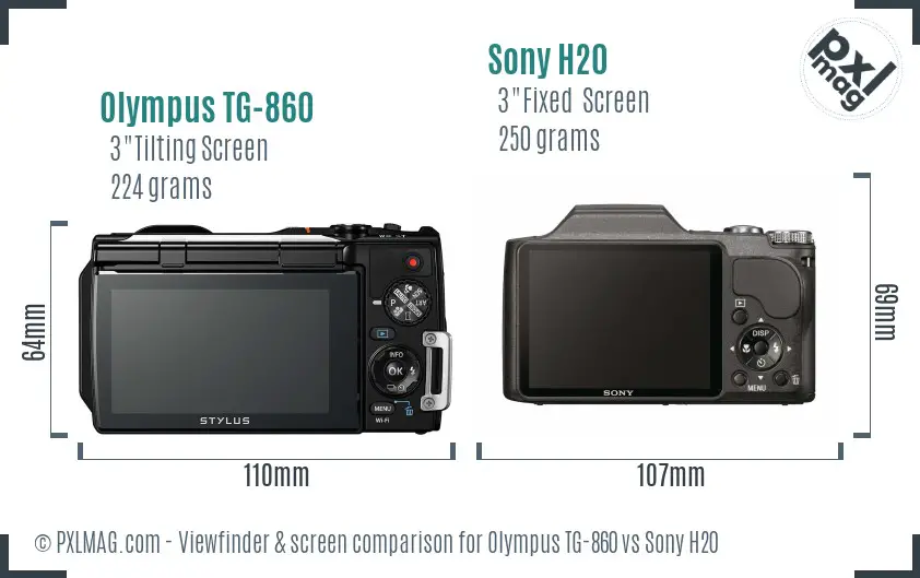 Olympus TG-860 vs Sony H20 Screen and Viewfinder comparison