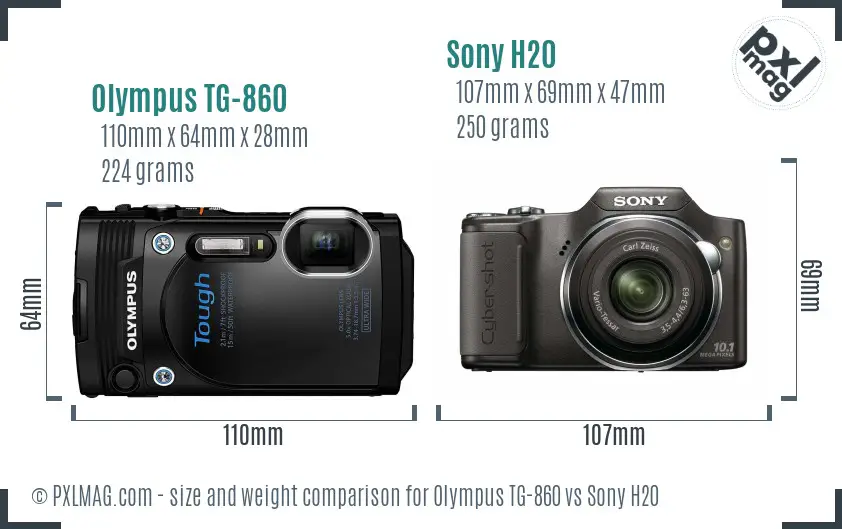 Olympus TG-860 vs Sony H20 size comparison