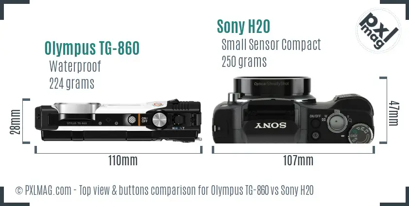 Olympus TG-860 vs Sony H20 top view buttons comparison