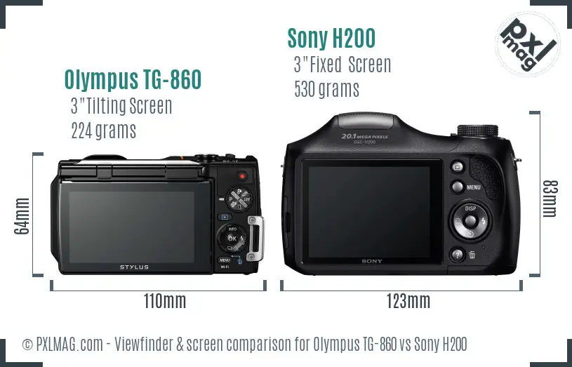 Olympus TG-860 vs Sony H200 Screen and Viewfinder comparison