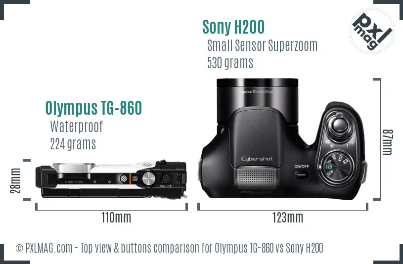 Olympus TG-860 vs Sony H200 top view buttons comparison