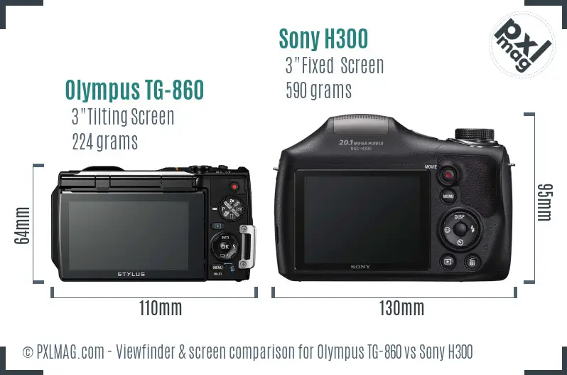 Olympus TG-860 vs Sony H300 Screen and Viewfinder comparison