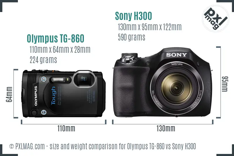 Olympus TG-860 vs Sony H300 size comparison
