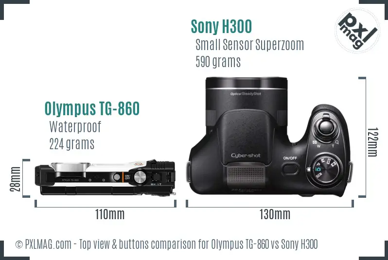 Olympus TG-860 vs Sony H300 top view buttons comparison