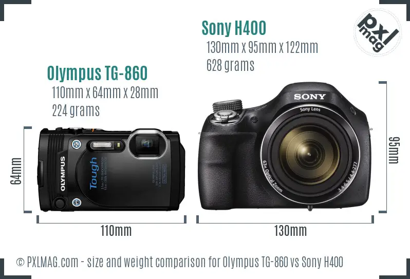Olympus TG-860 vs Sony H400 size comparison