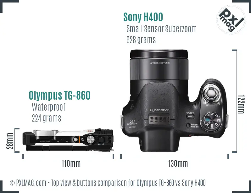 Olympus TG-860 vs Sony H400 top view buttons comparison