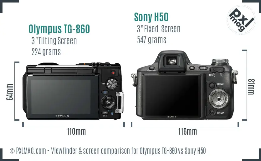 Olympus TG-860 vs Sony H50 Screen and Viewfinder comparison