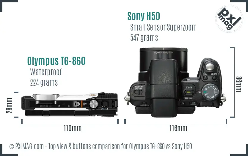 Olympus TG-860 vs Sony H50 top view buttons comparison