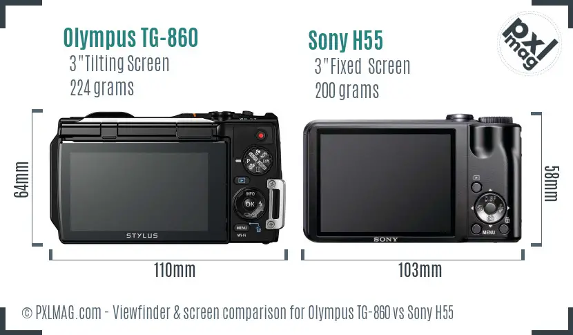 Olympus TG-860 vs Sony H55 Screen and Viewfinder comparison