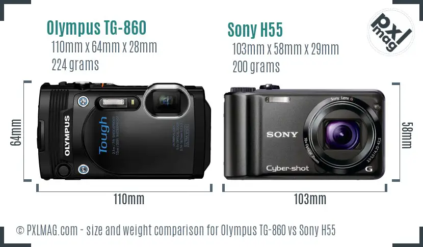Olympus TG-860 vs Sony H55 size comparison