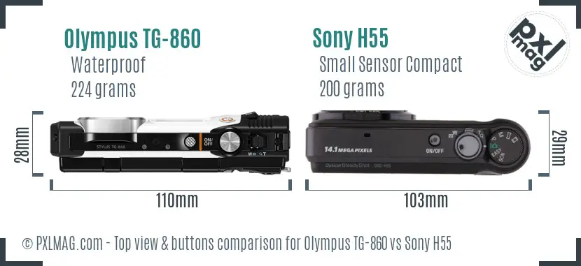 Olympus TG-860 vs Sony H55 top view buttons comparison
