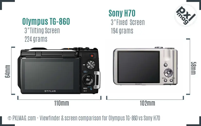 Olympus TG-860 vs Sony H70 Screen and Viewfinder comparison